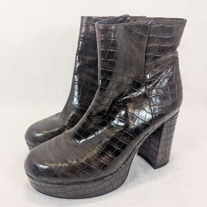 Jeffrey Campbell Dark Brown Croc Heeled Boots
